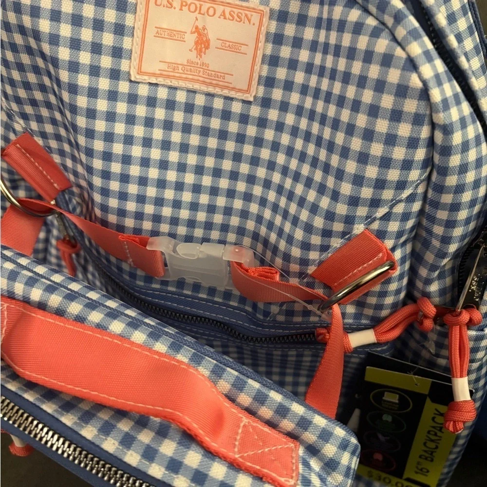 U.S. Polo Assn. Blue and White Checkered Lunch Bag